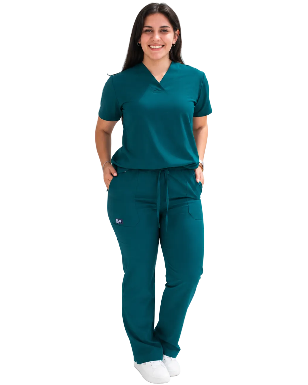Mujer usando scrub Forest verde bosque.