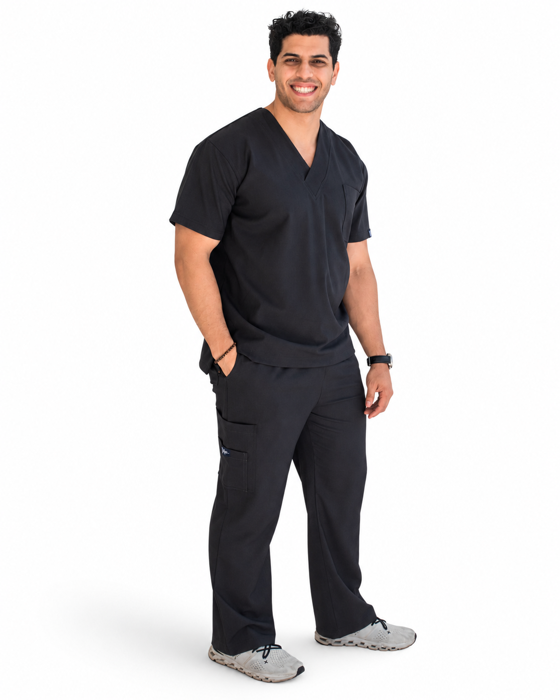 Doctor usando scrub gris Oxford de ISH Outfitters con durabilidad.