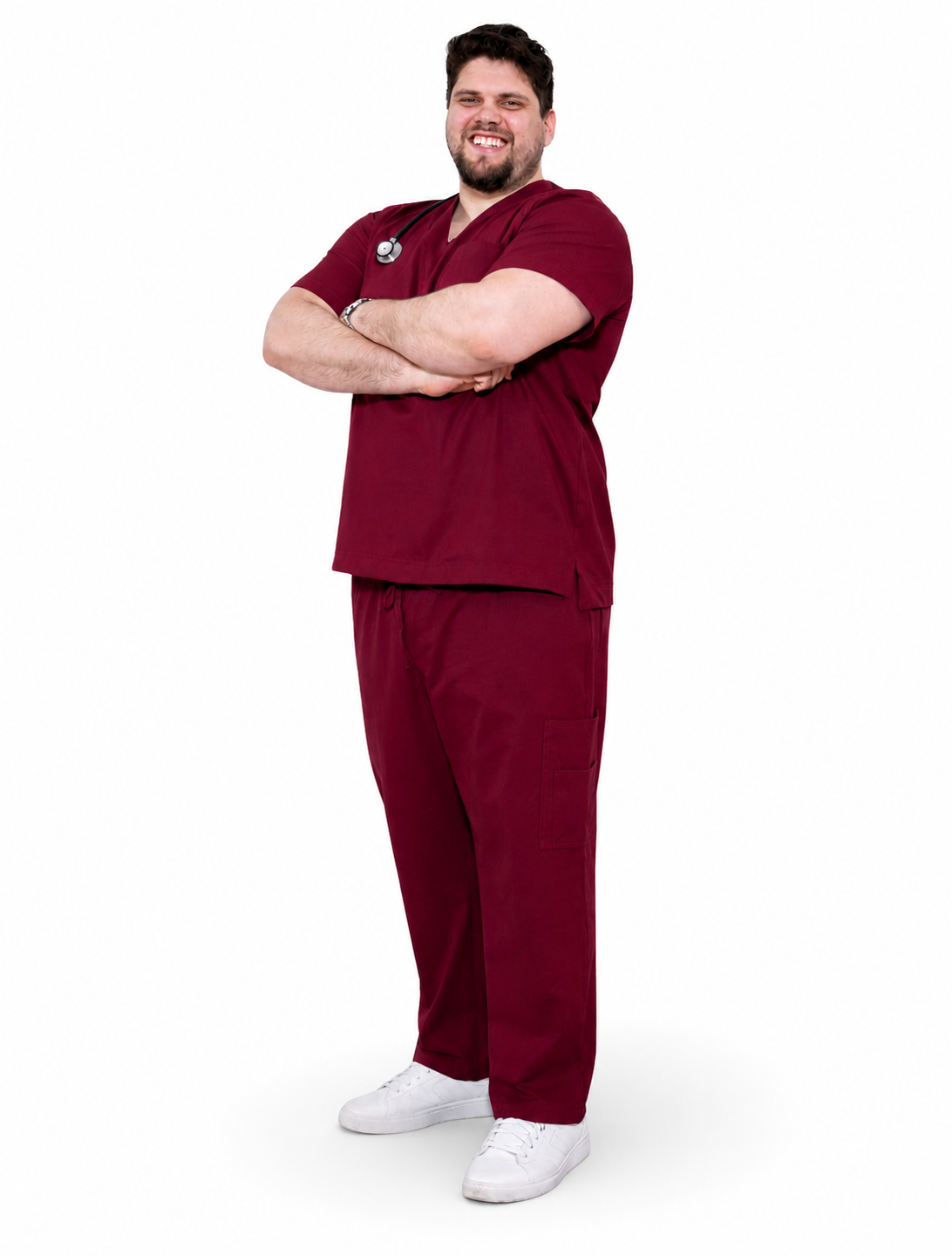 Scrub médico Burgundy para caballero de ISH Outfitters diseñado para ofrecer durabilidad, comodidad y estilo profesional.
