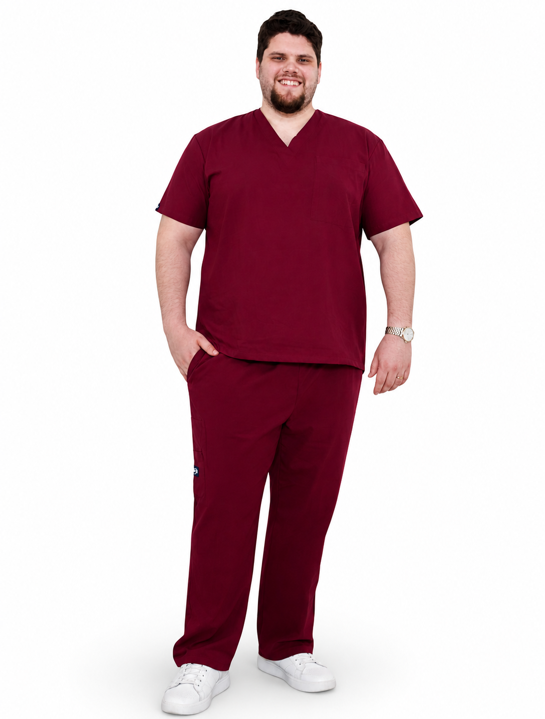 Scrub color vino Burgundy para hombre de ISH Outfitters con tejido de alto rendimiento y apariencia profesional impecable.