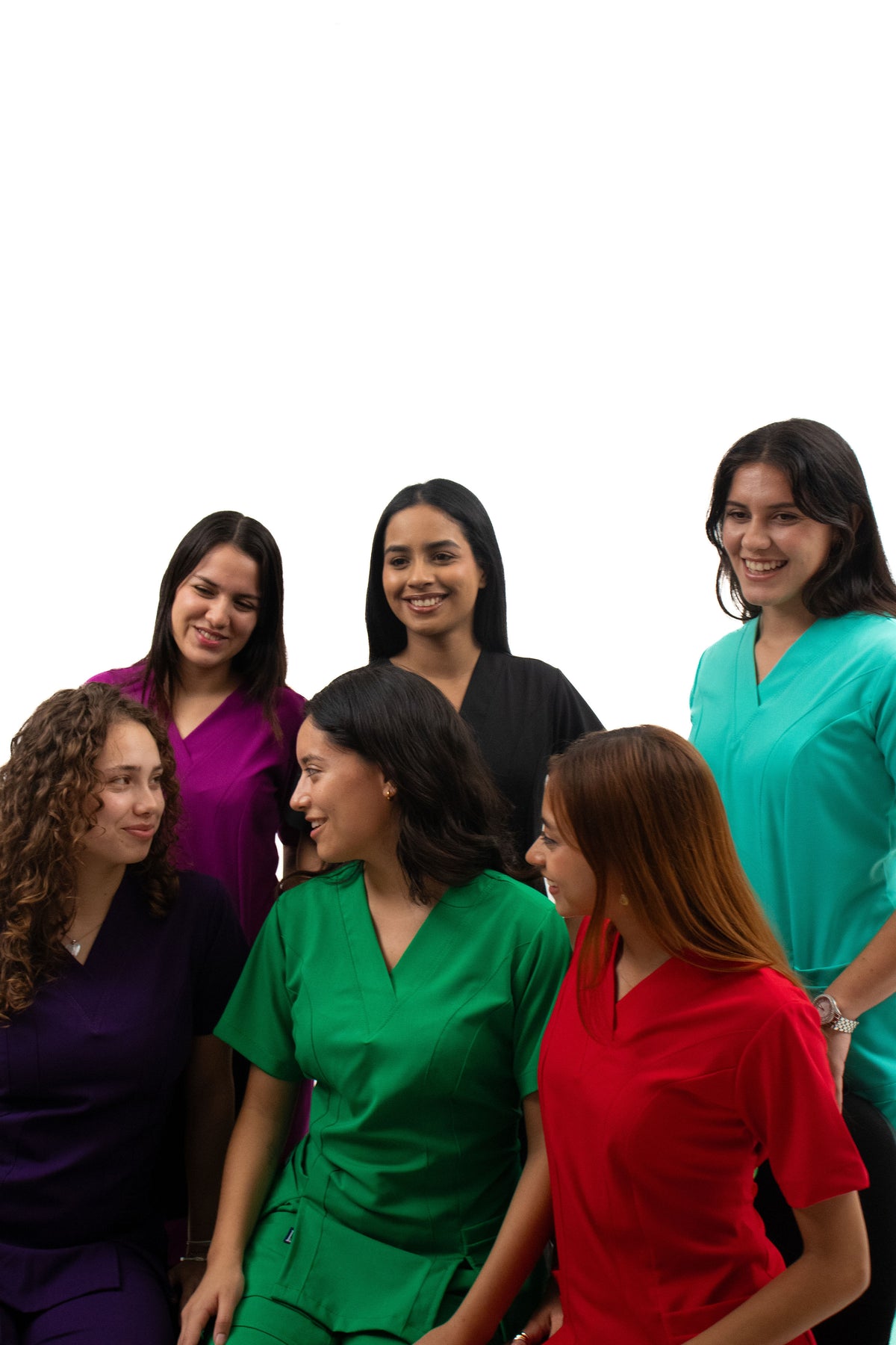 Colección de scrubs médicos para mujer en diferentes colores.