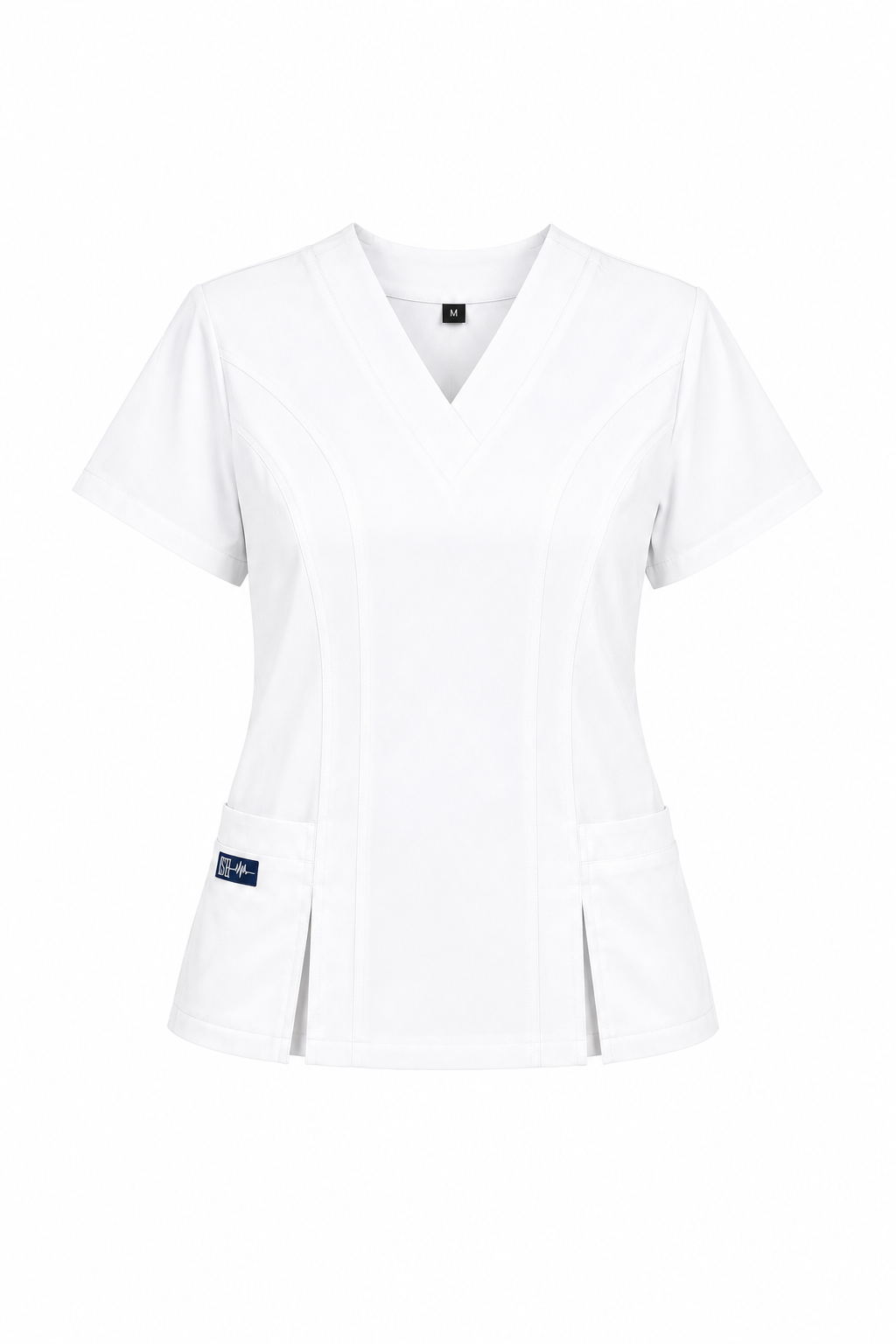 Top de scrub Alpine blanco para dama de ISH Outfitters vista frontal.